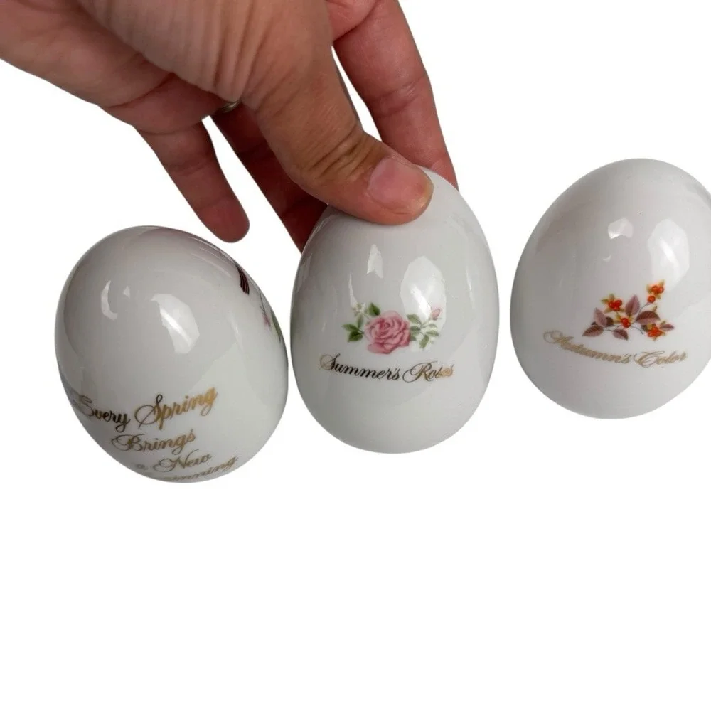 Vintage Set Of 3 Avon Porcelain Eggs - Four Seasons‎ - Birds Roses C14Q